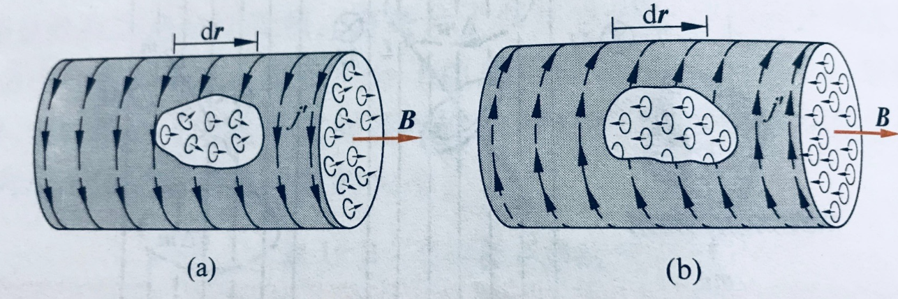顺磁质与抗磁质的磁化电流示意图